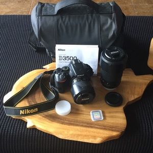 Nikon D3500 DLSR camera kit, 2 lenses and other accessories